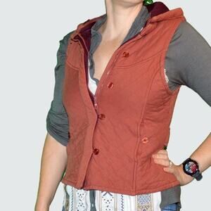 Anthropologie S Rust Quilted Hooded Vest
